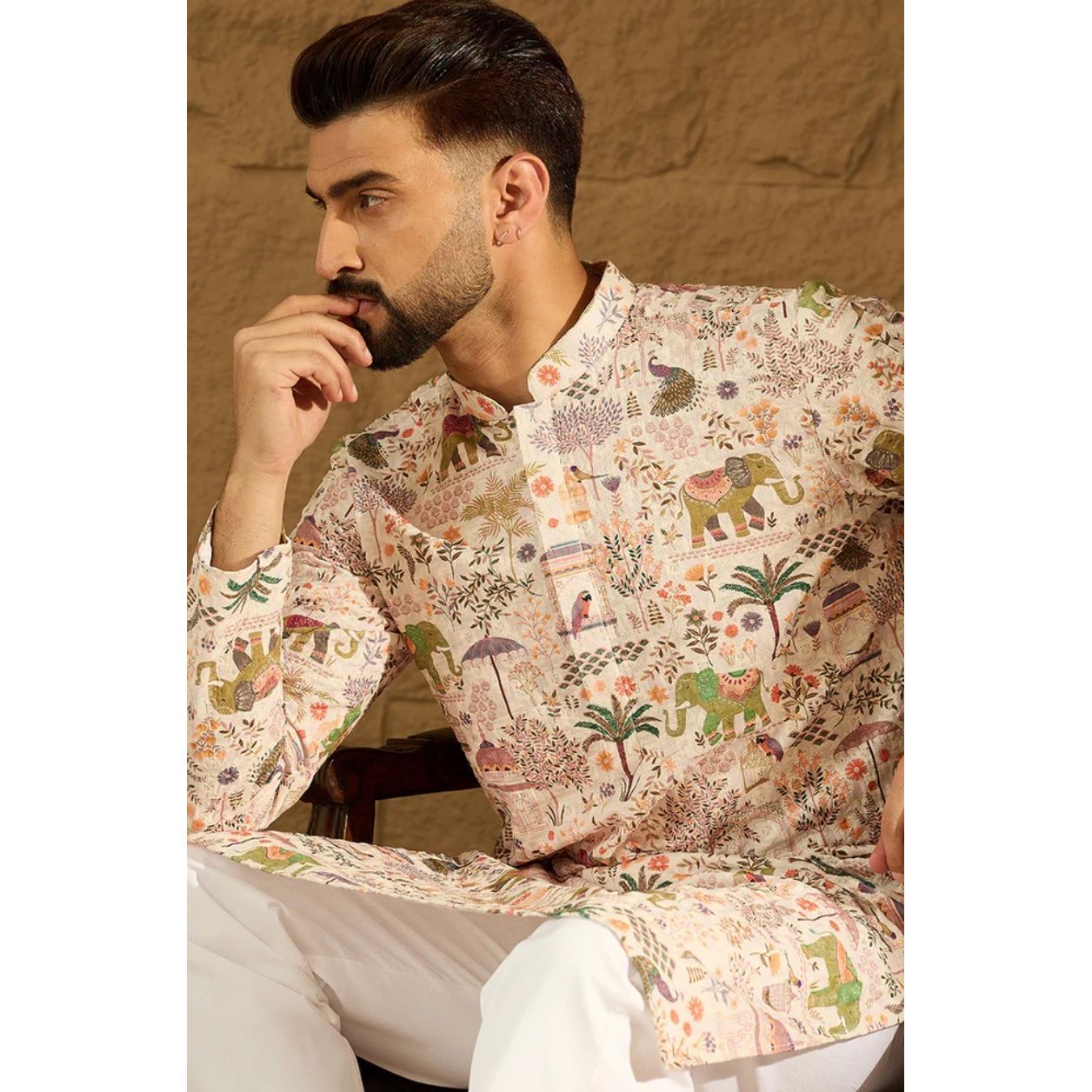 Ethnic Motifs Printed Straight Kurta for Men