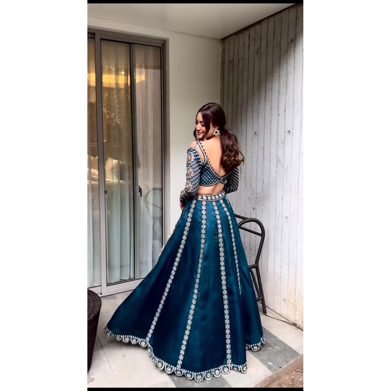 Dark Blue Lehenga with Zari and Sequence work (Pre order)