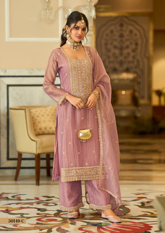 Mauve Embroidered Palazzo Set with Dupatta