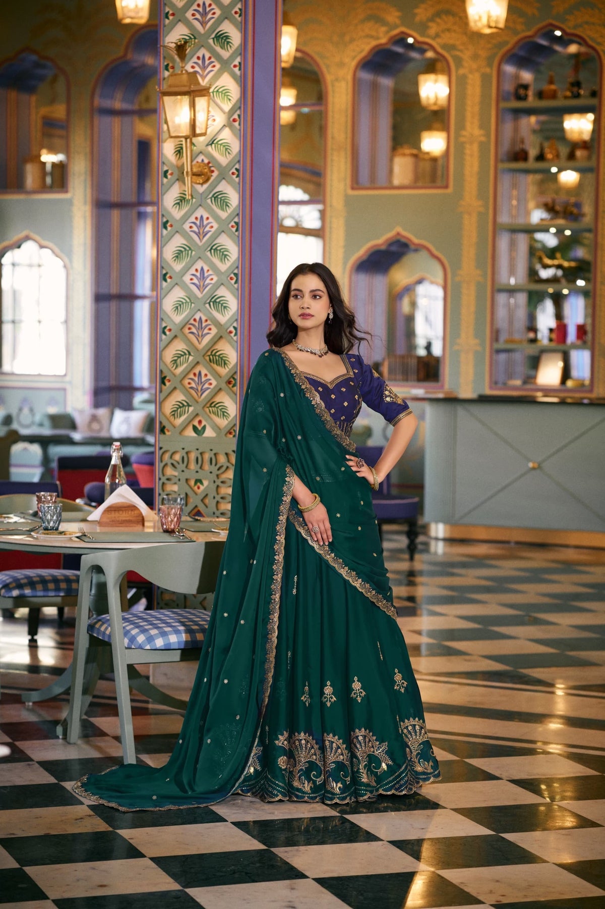 Regal Couture Green & Navy Designer Lehenga Set