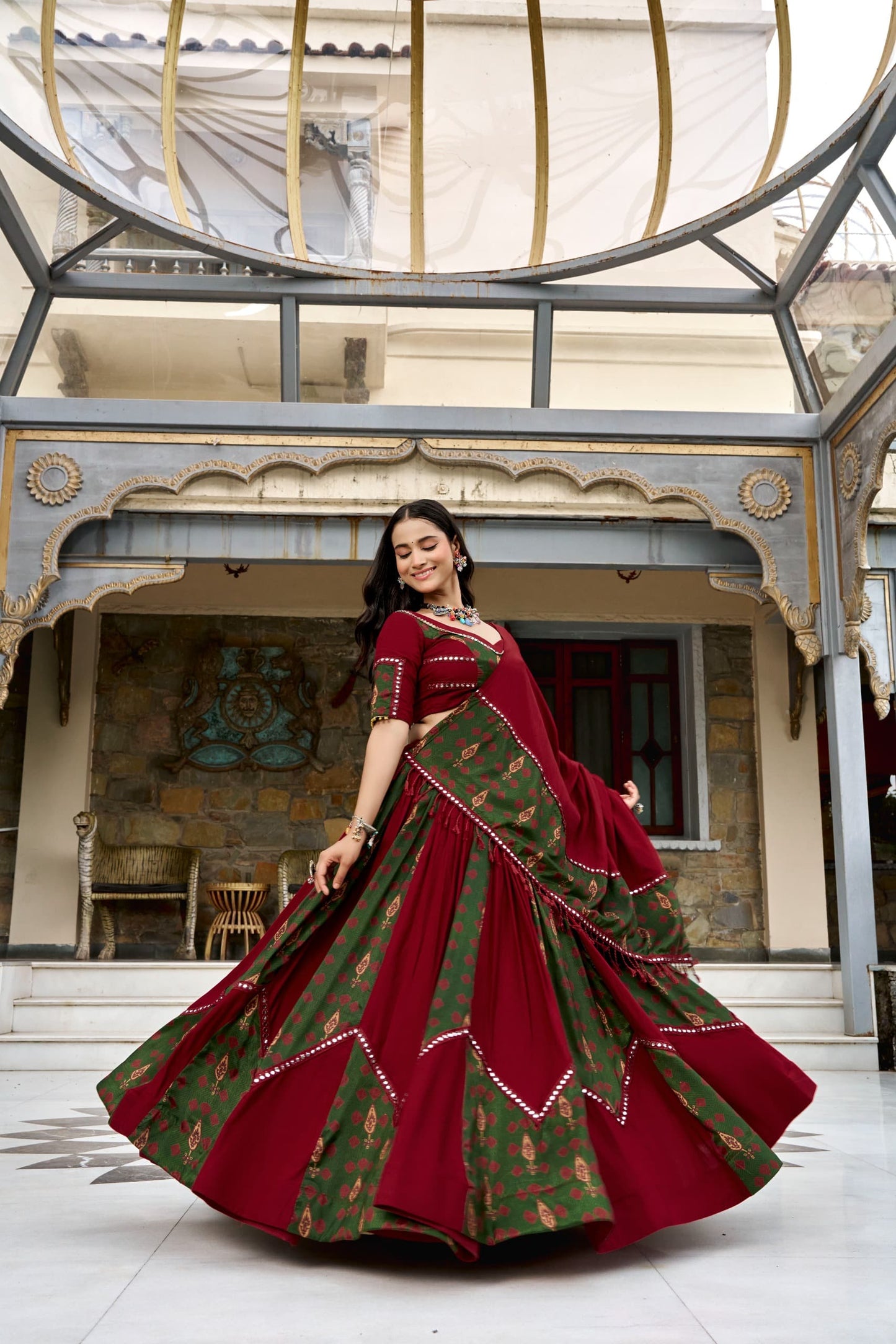 Navaratri Lehenga : Ajrakh Prints