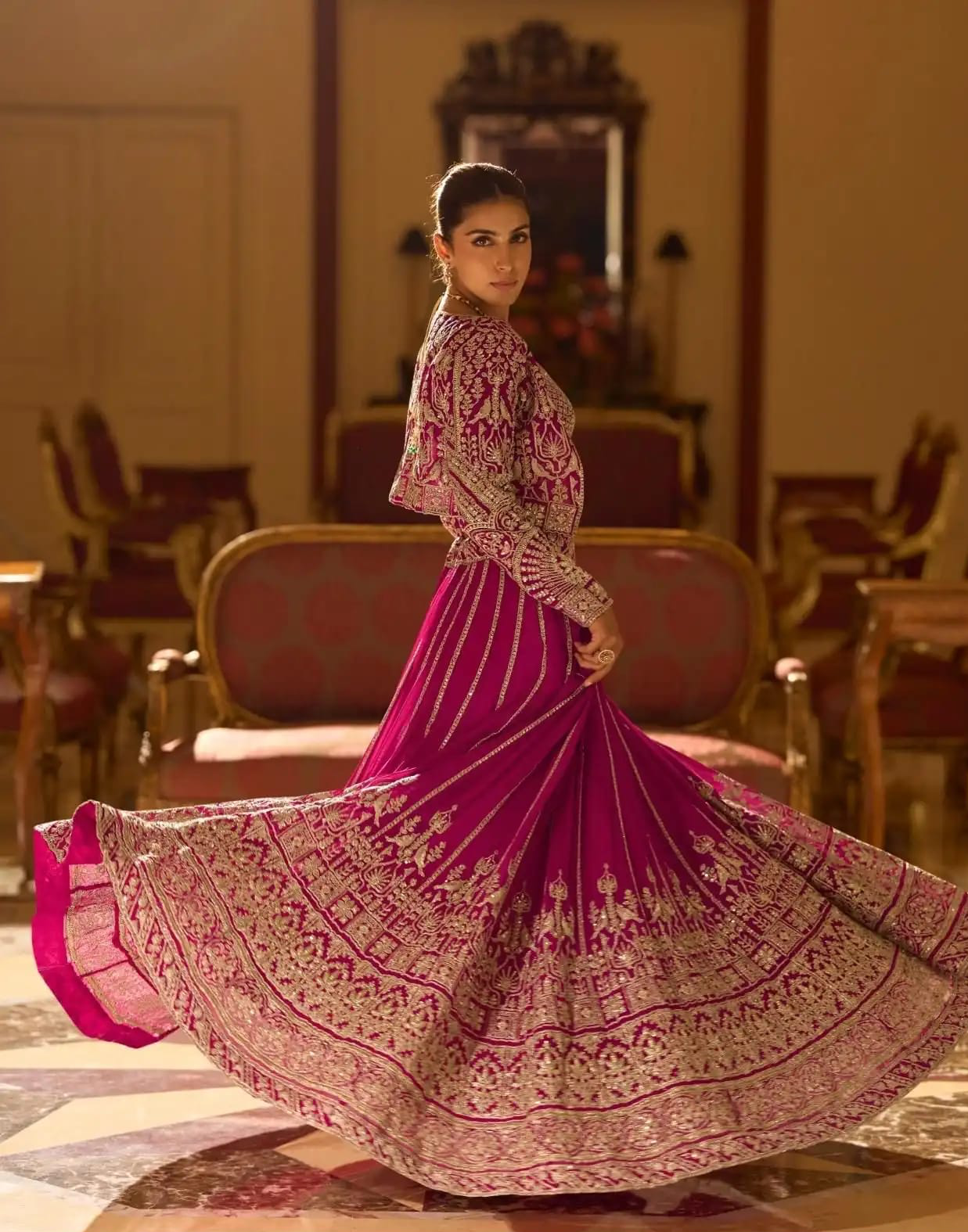 Designer Georgette Lehenga Set with Embroidered Shrug