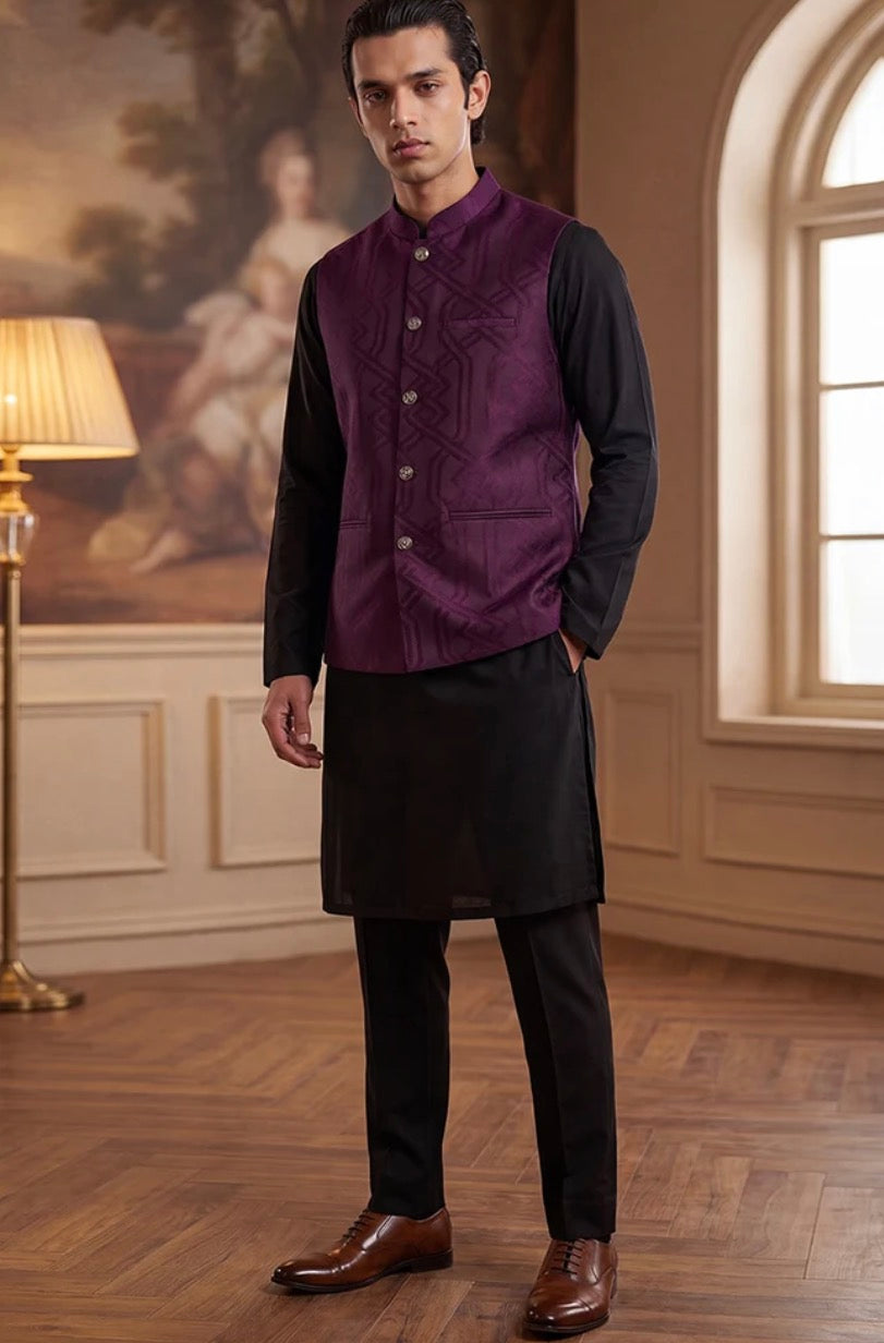 Purple Jacquard Woven Design Solid Koti