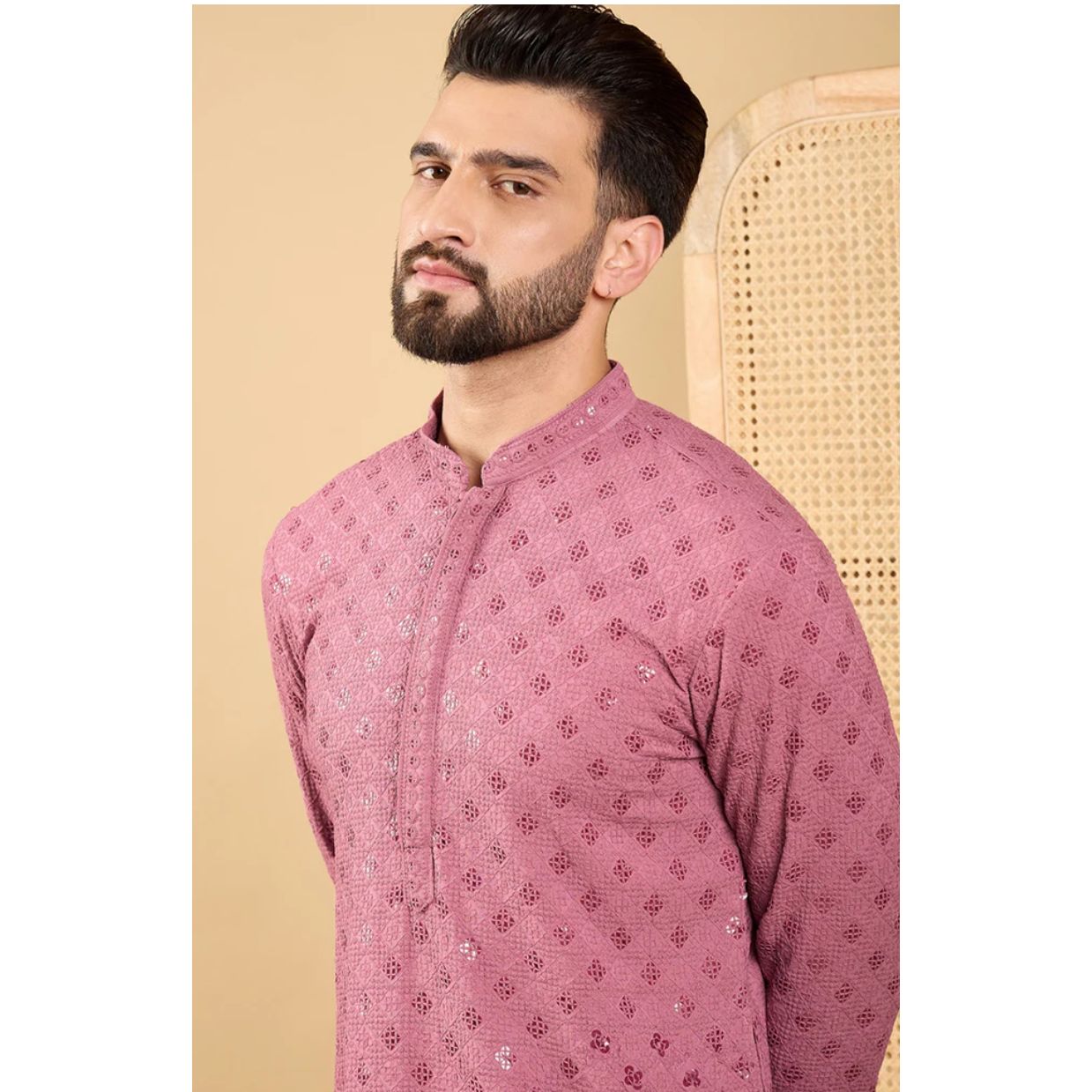 Mauve Viscose Rayon Solid Embroidered Straight Chikankari Kurta