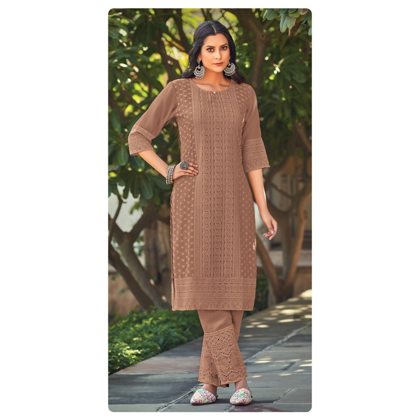 Light Brown Lakhnavi Kurta for Women