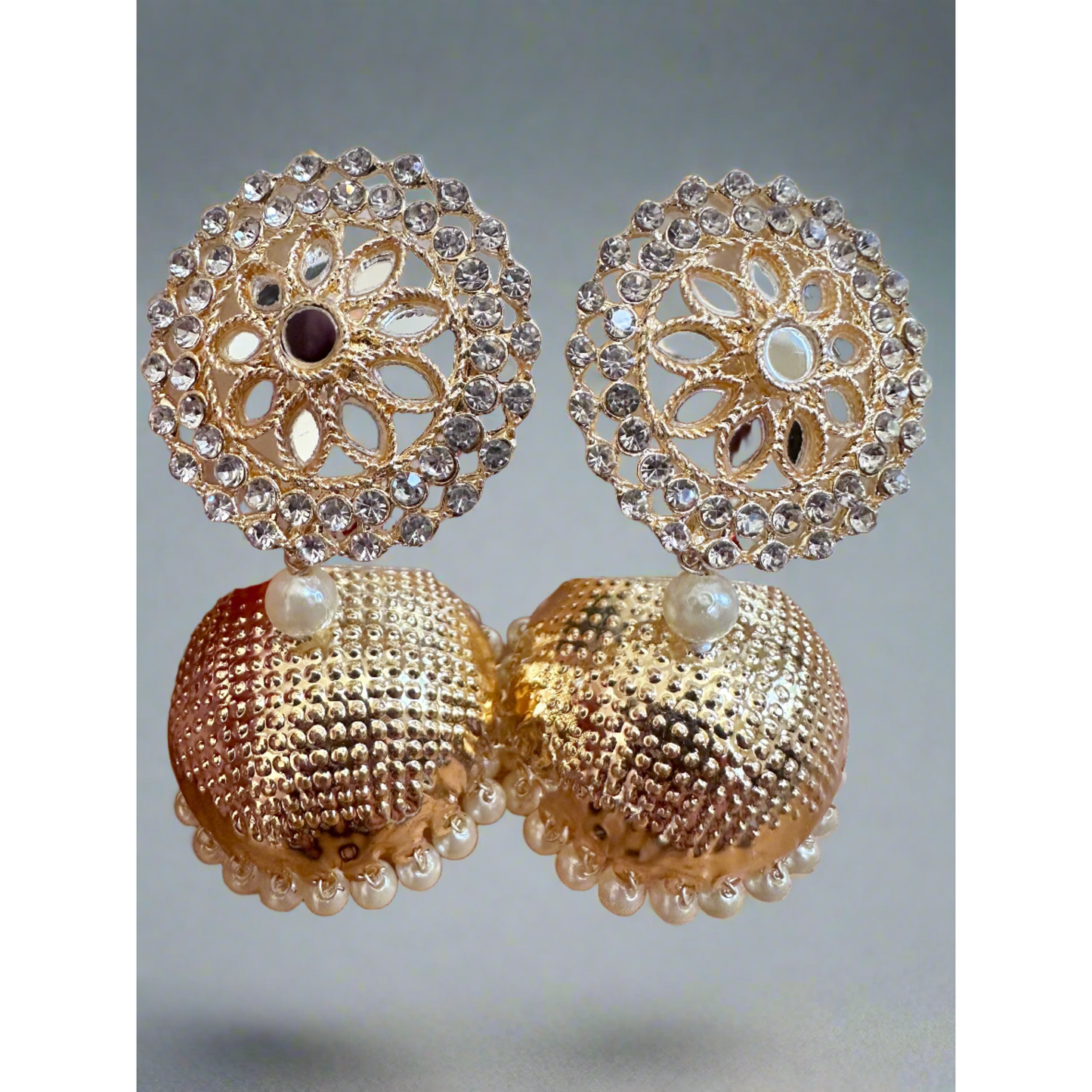 White Stones, Pearls and Gold Earring Jhumka