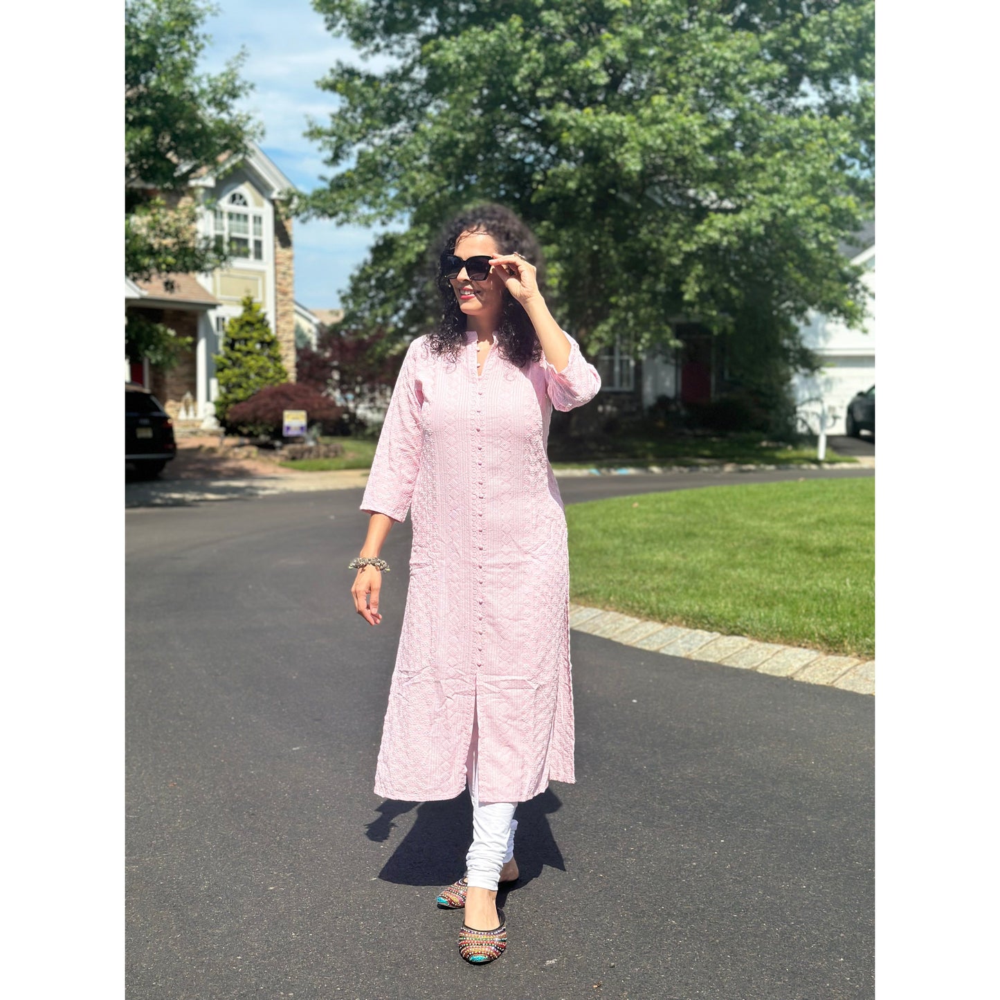 Baby Pink Lakhnavi Kurta/Kurti/Tunic Top for Women