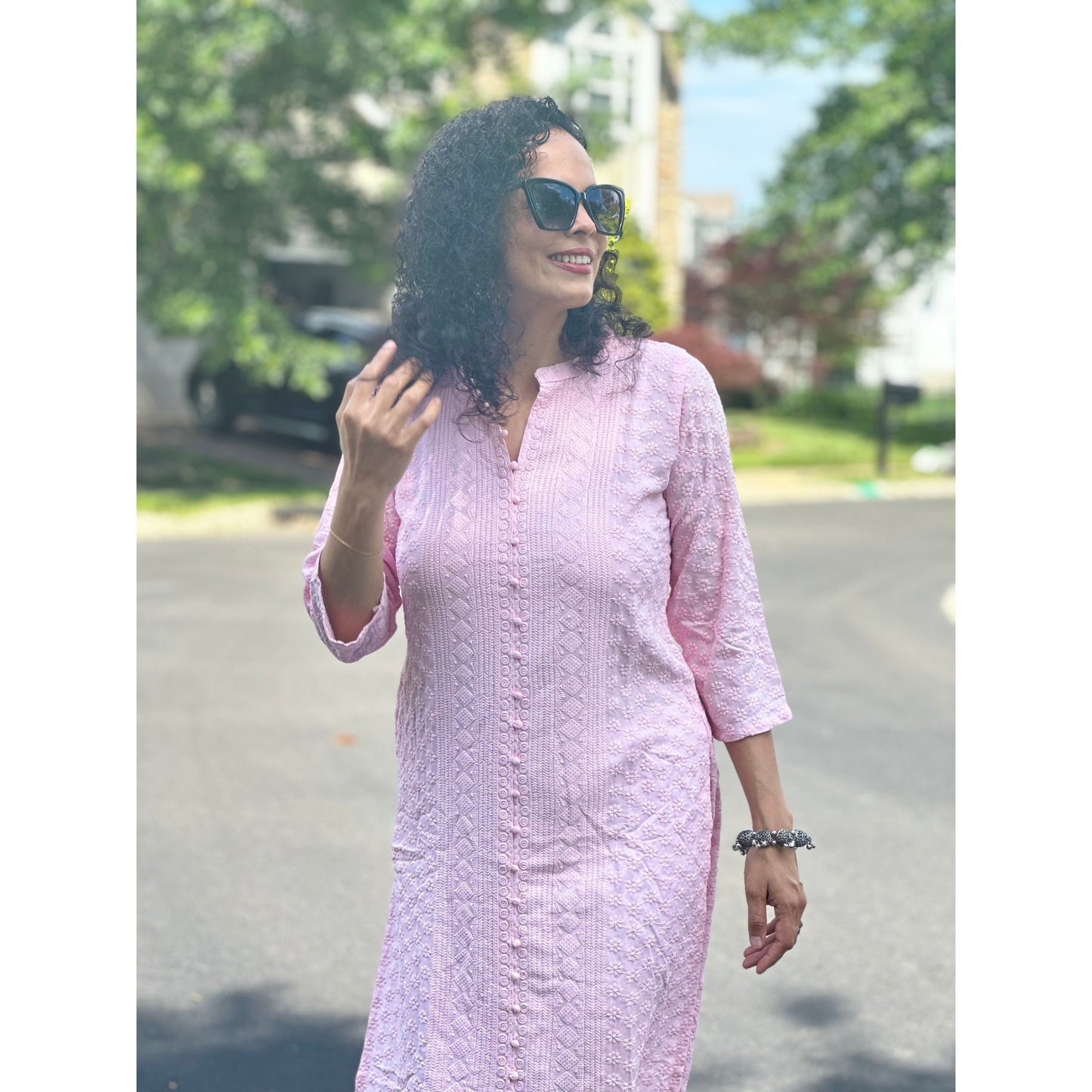 Baby Pink Lakhnavi Kurta/Kurti/Tunic Top for Women