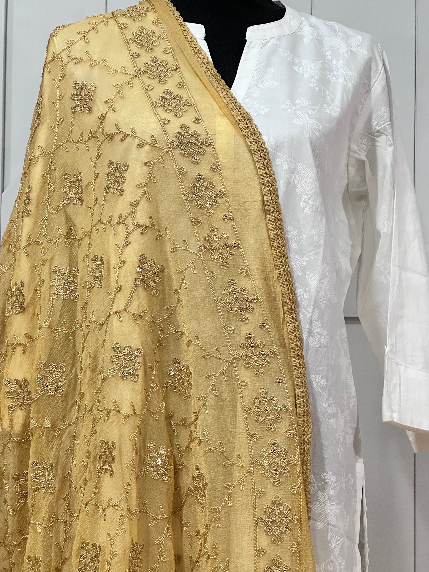 Dusty Gold Dupatta with Embroidery