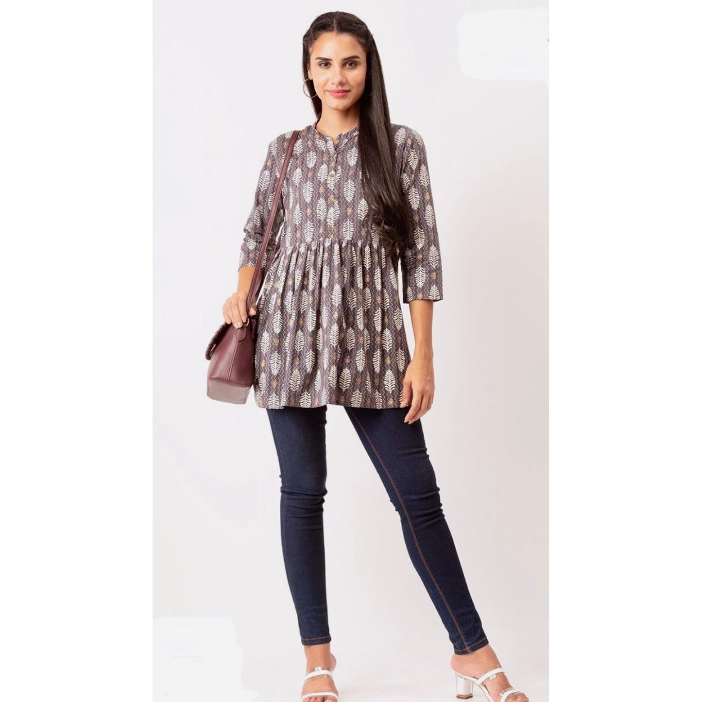 Grey and White Short Kurti