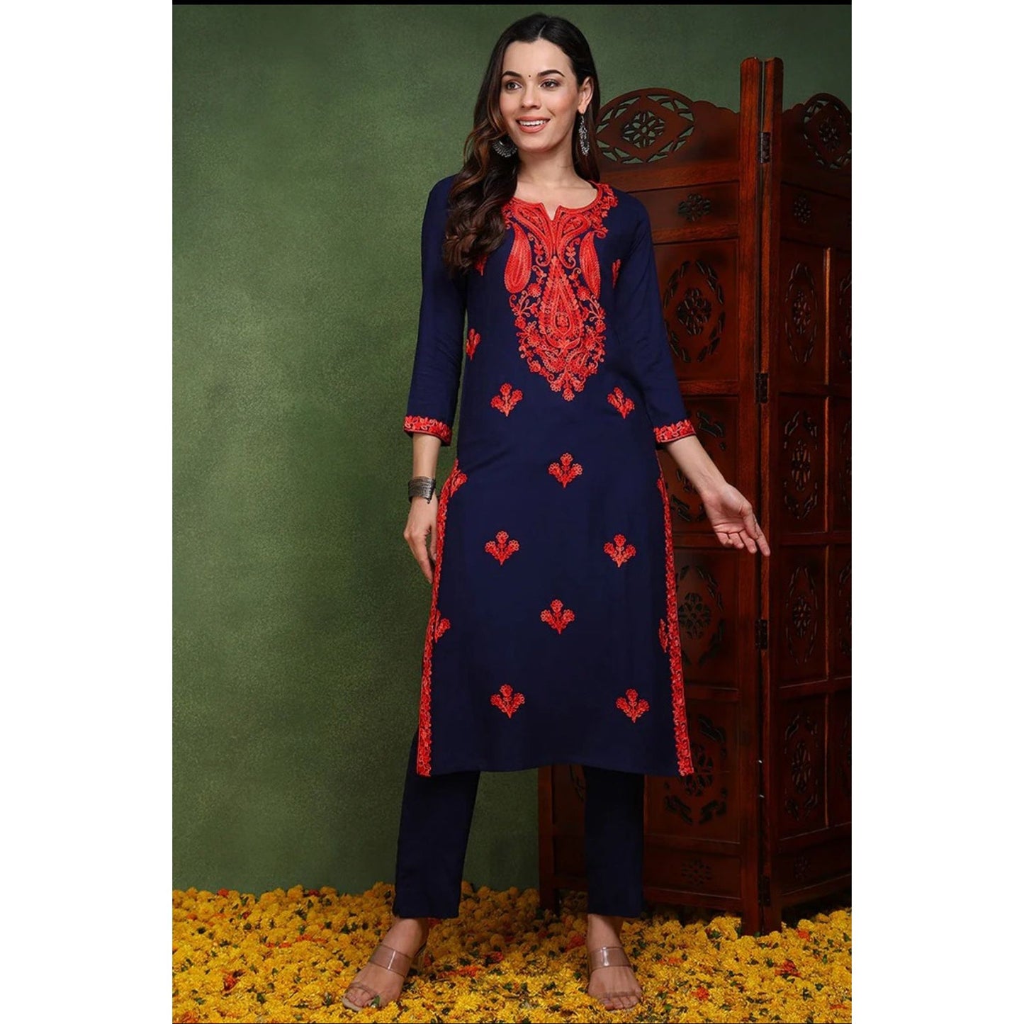 Dark Blue Chikankari Kurti/Kurta for Women