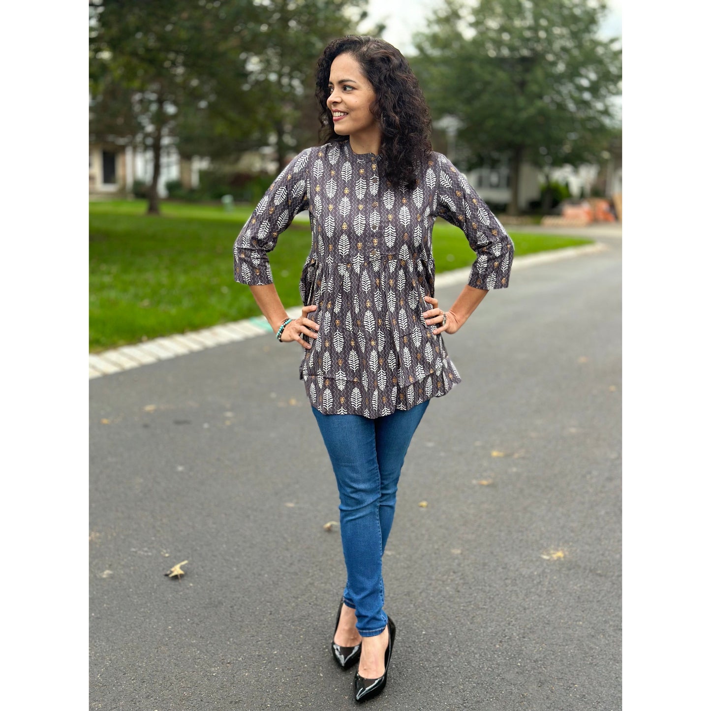 Grey and White Short Kurti