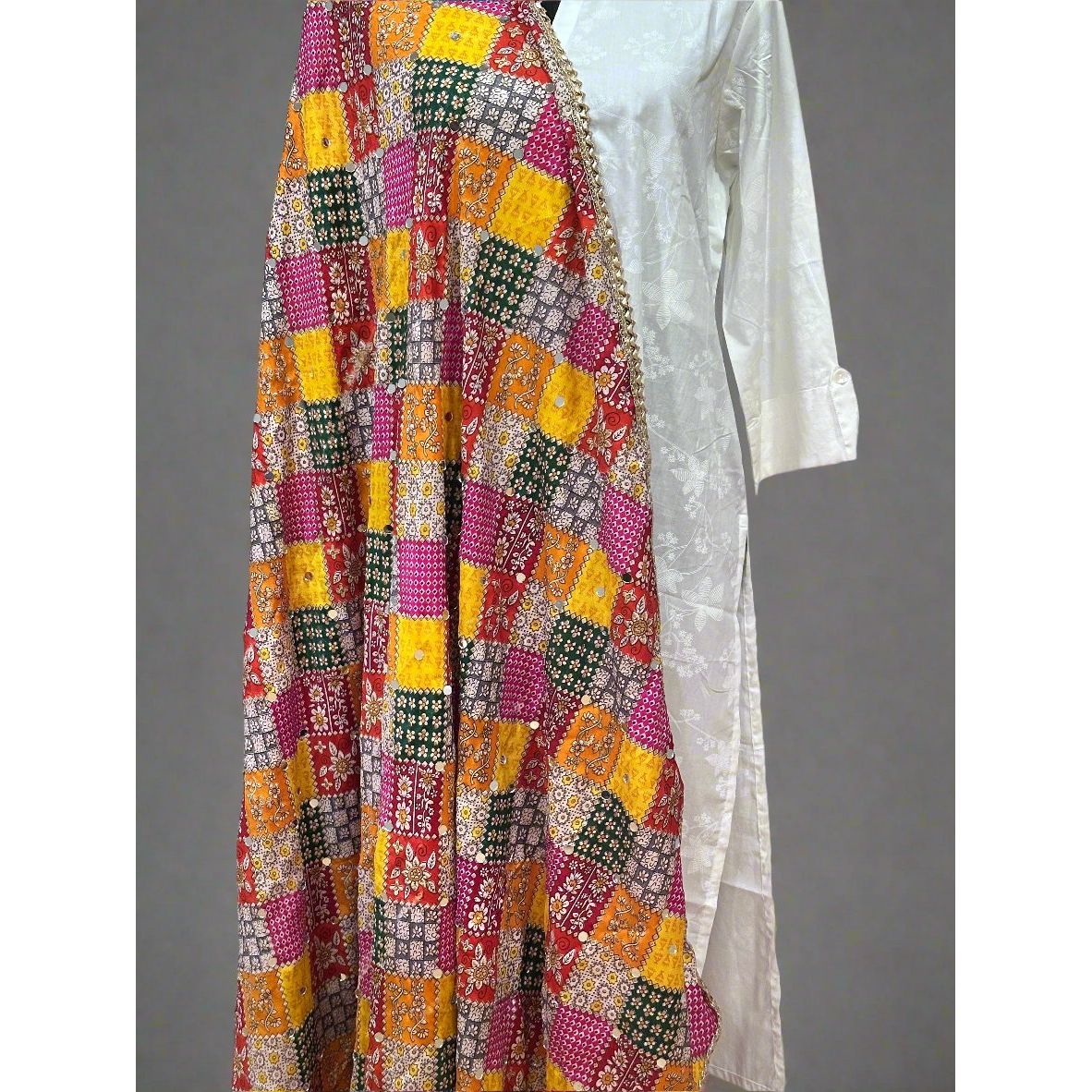 Multicolor Phulkari Style Dupatta with Mirrors