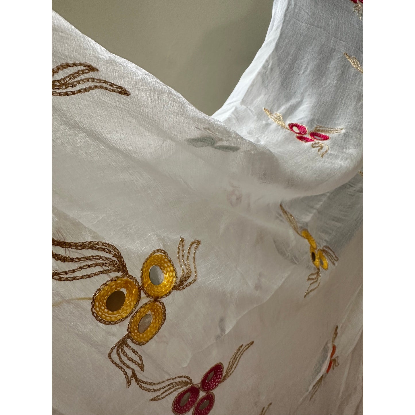 White with Multicolor Thread work Dupatta