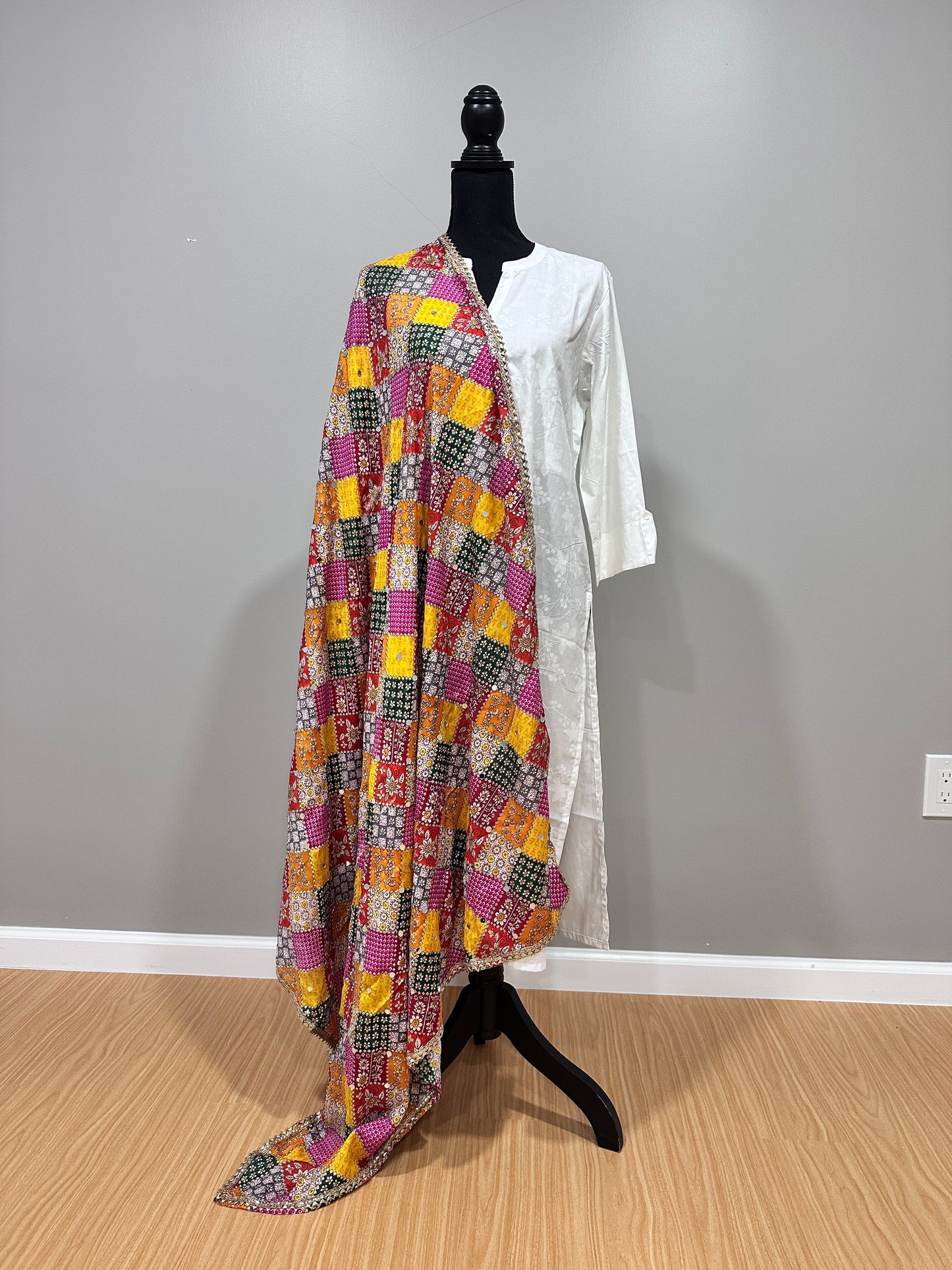 Multicolor Phulkari Style Dupatta with Mirrors