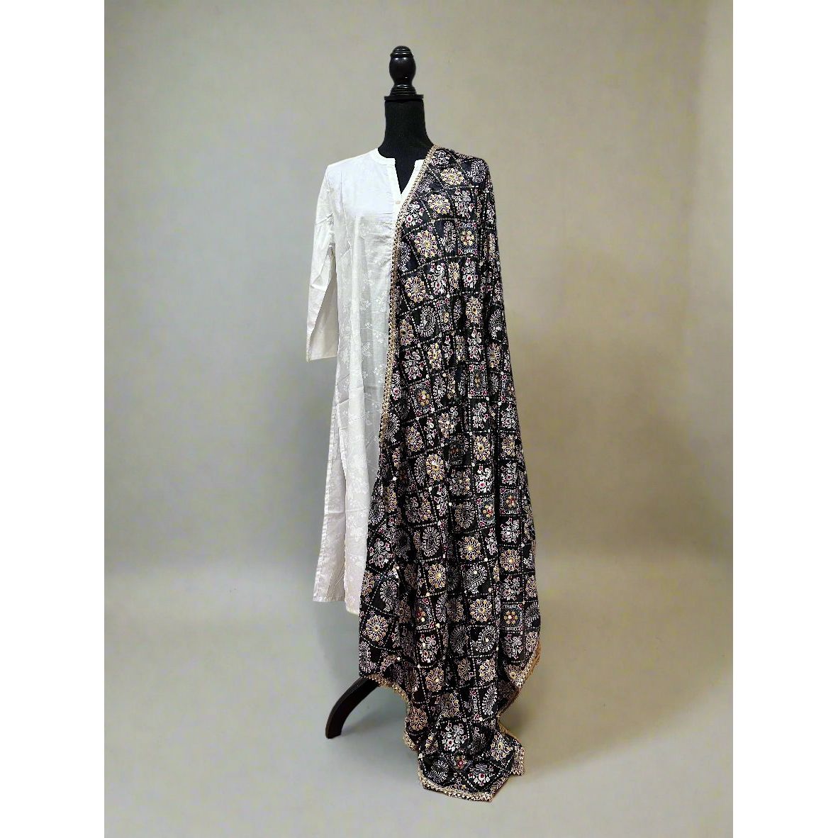 Foil Print Black Mirror Dupatta