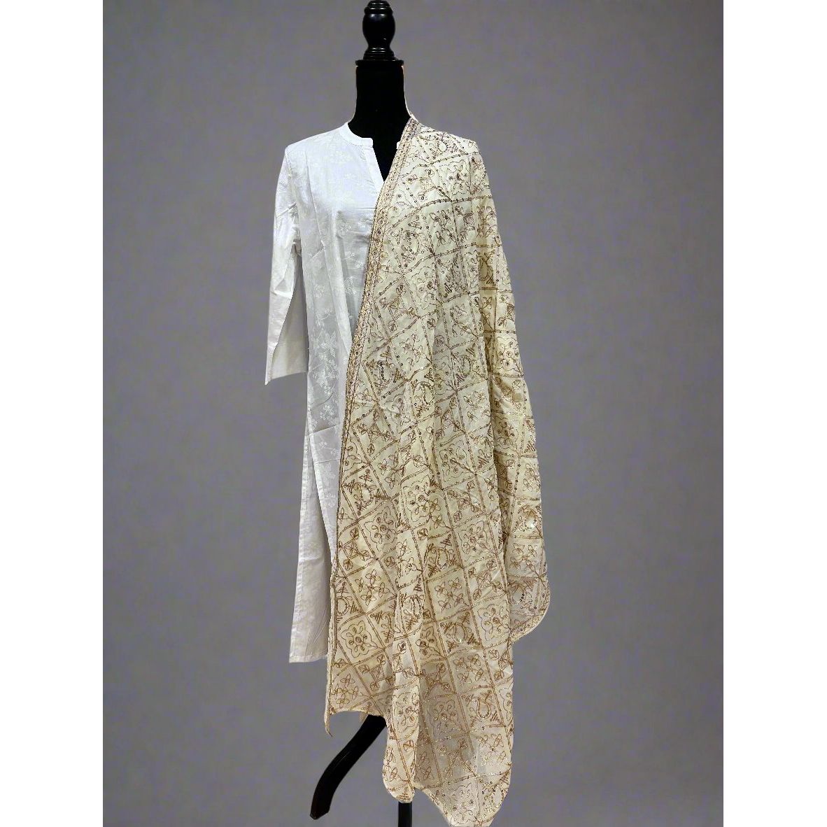 Cream and gold Thread work Dupatta