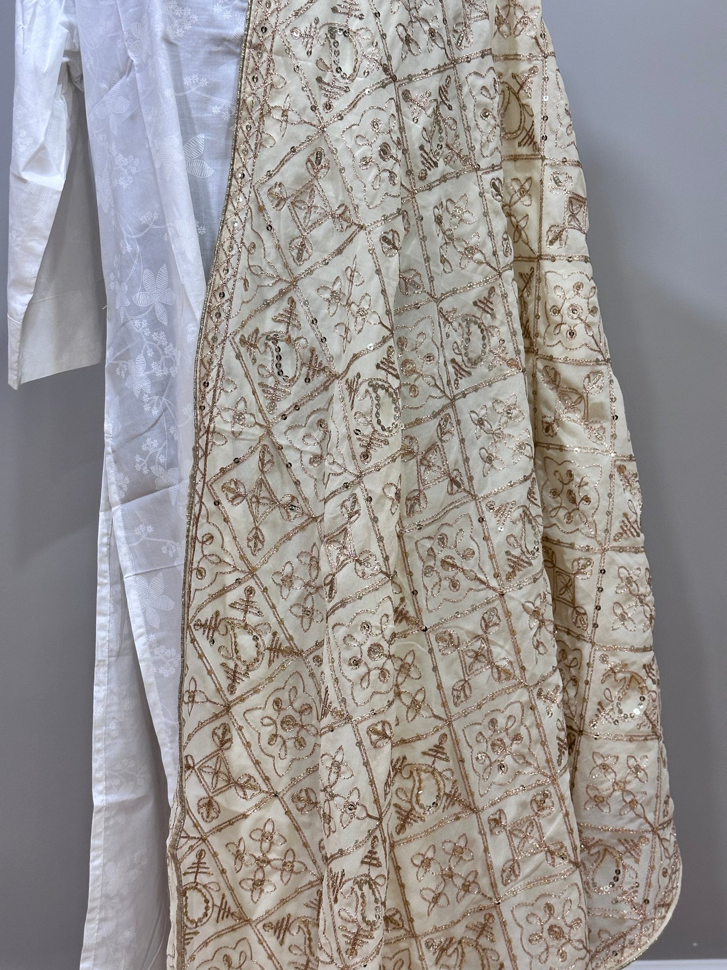 Cream and gold Thread work Dupatta