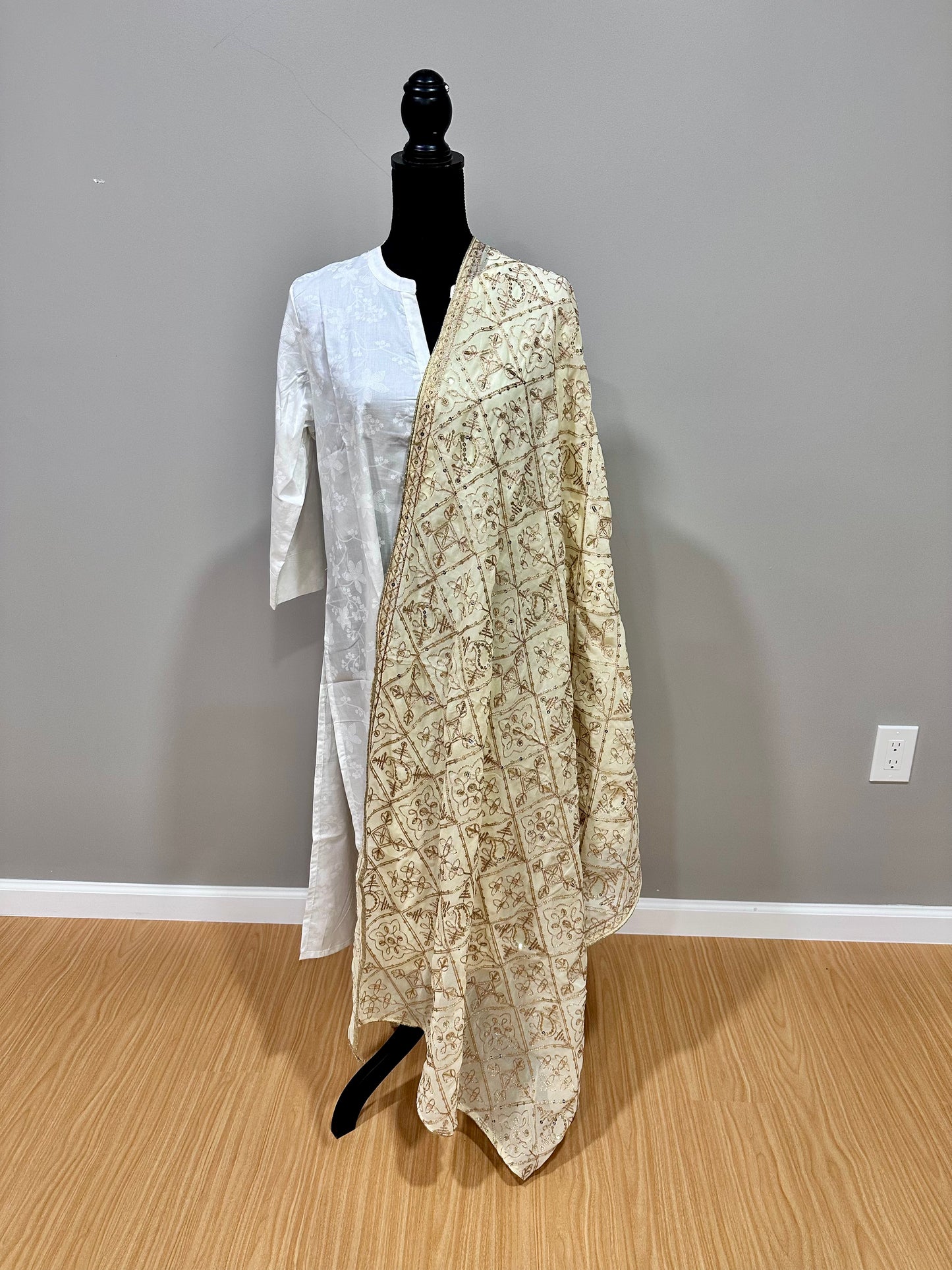 Cream and gold Thread work Dupatta