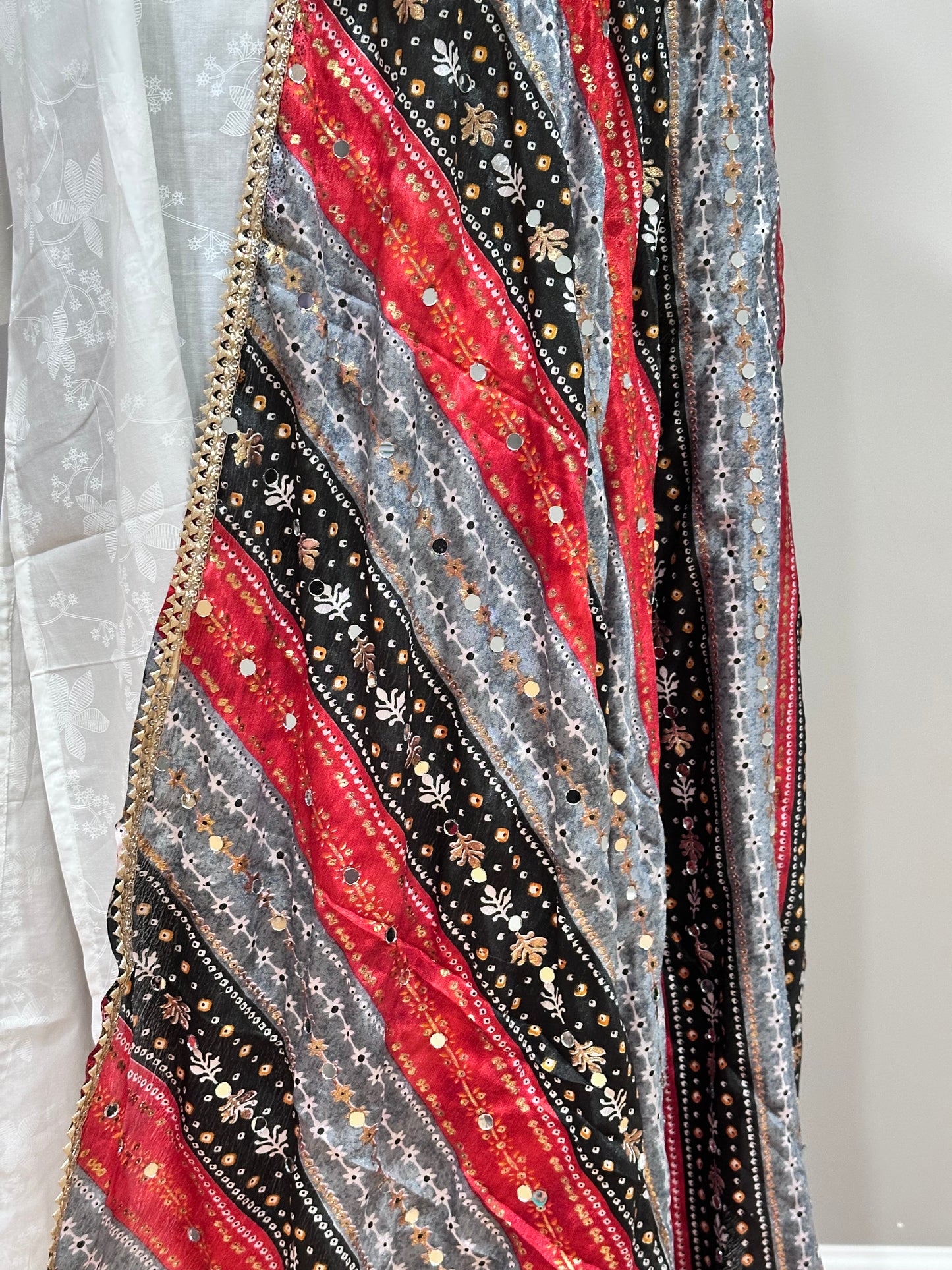 Chinon Foil Print with Mirror Multicolor Dupatta