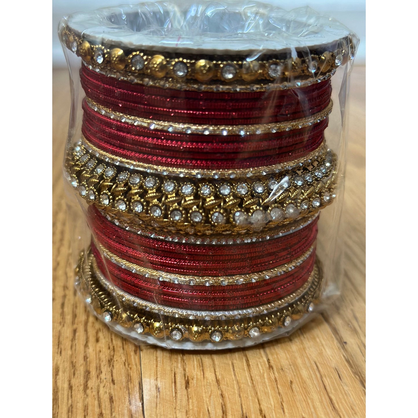 Red and Gold Bangles with White Stones