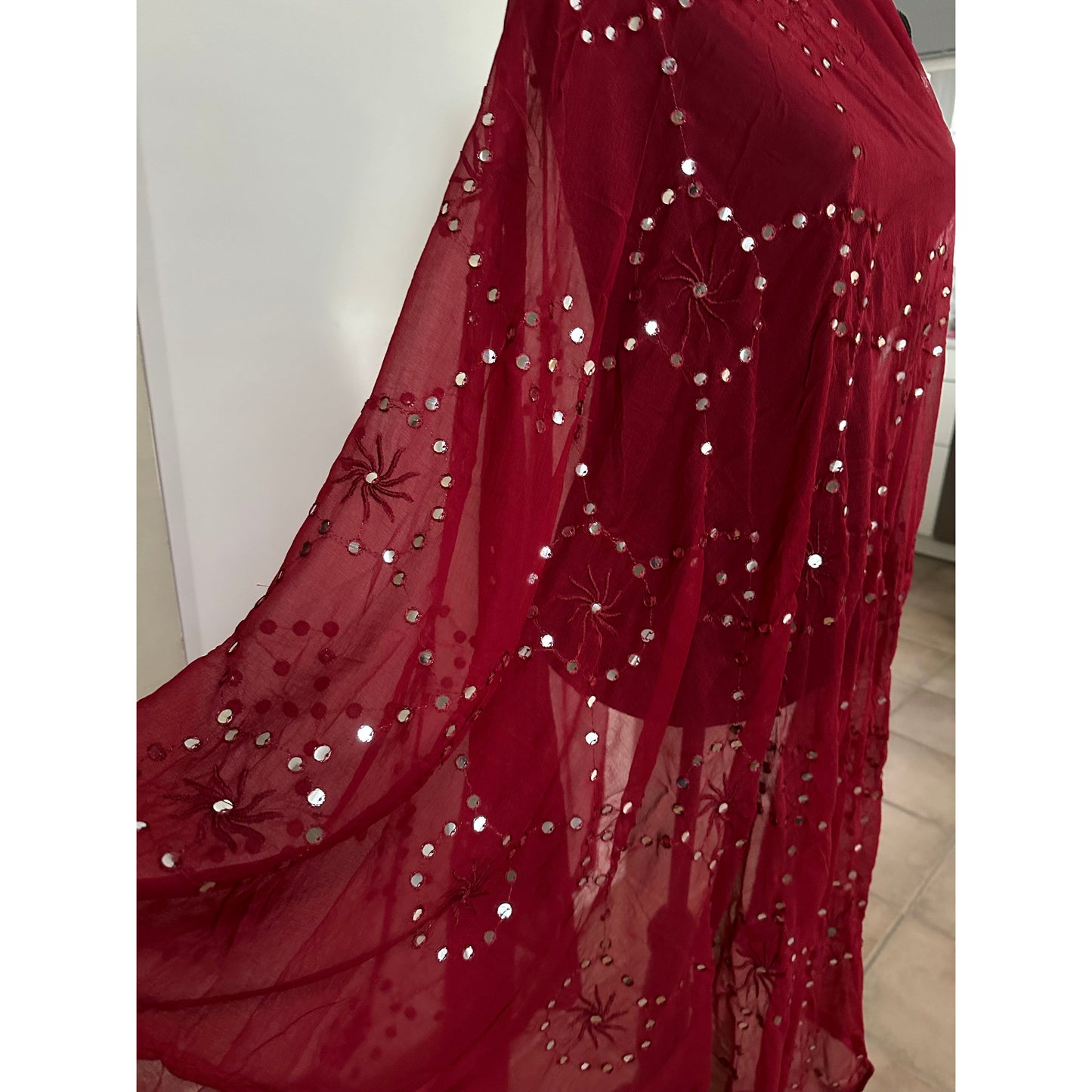 Maroon Dupatta with Mirror Details