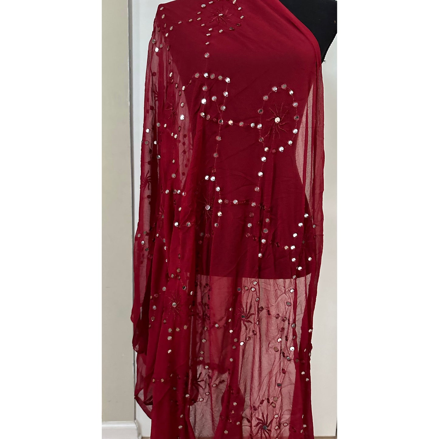 Maroon Dupatta with Mirror Details