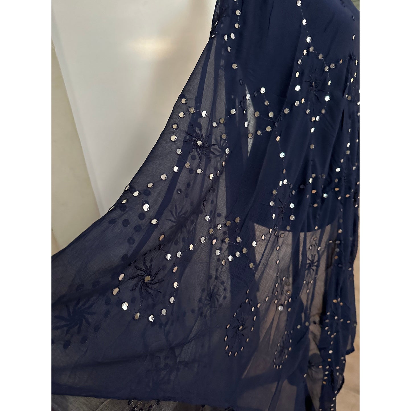 Dark Blue Dupatta with Mirror Details