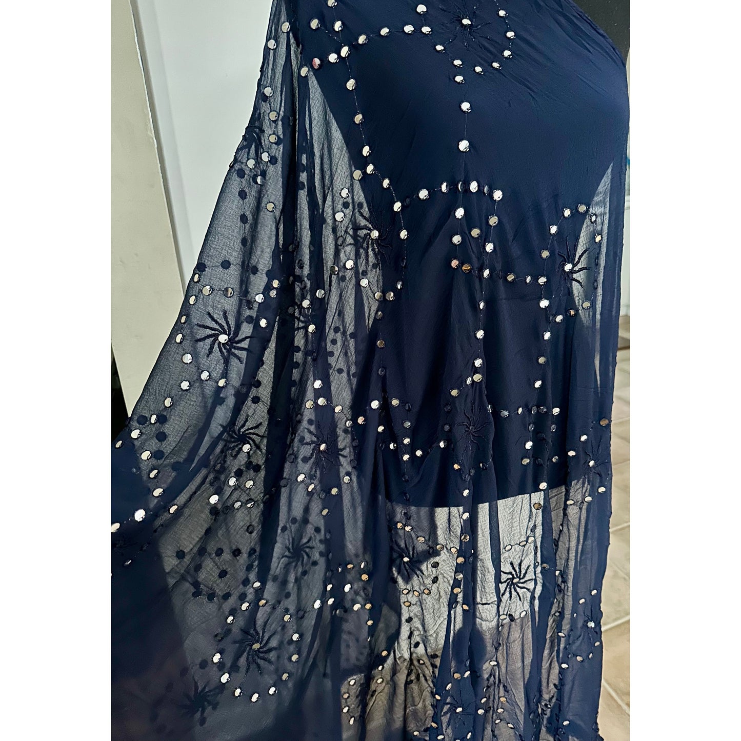 Dark Blue Dupatta with Mirror Details