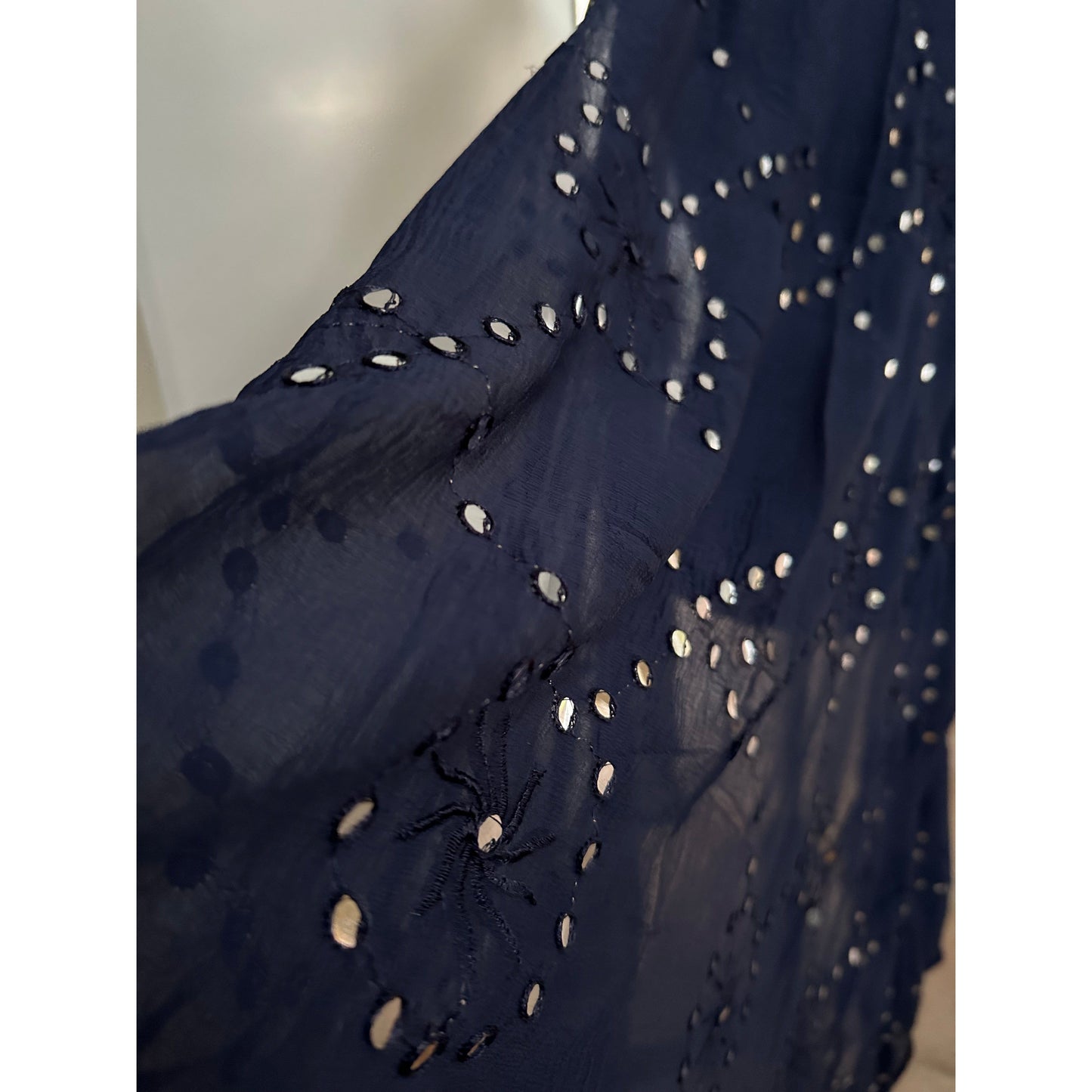 Dark Blue Dupatta with Mirror Details