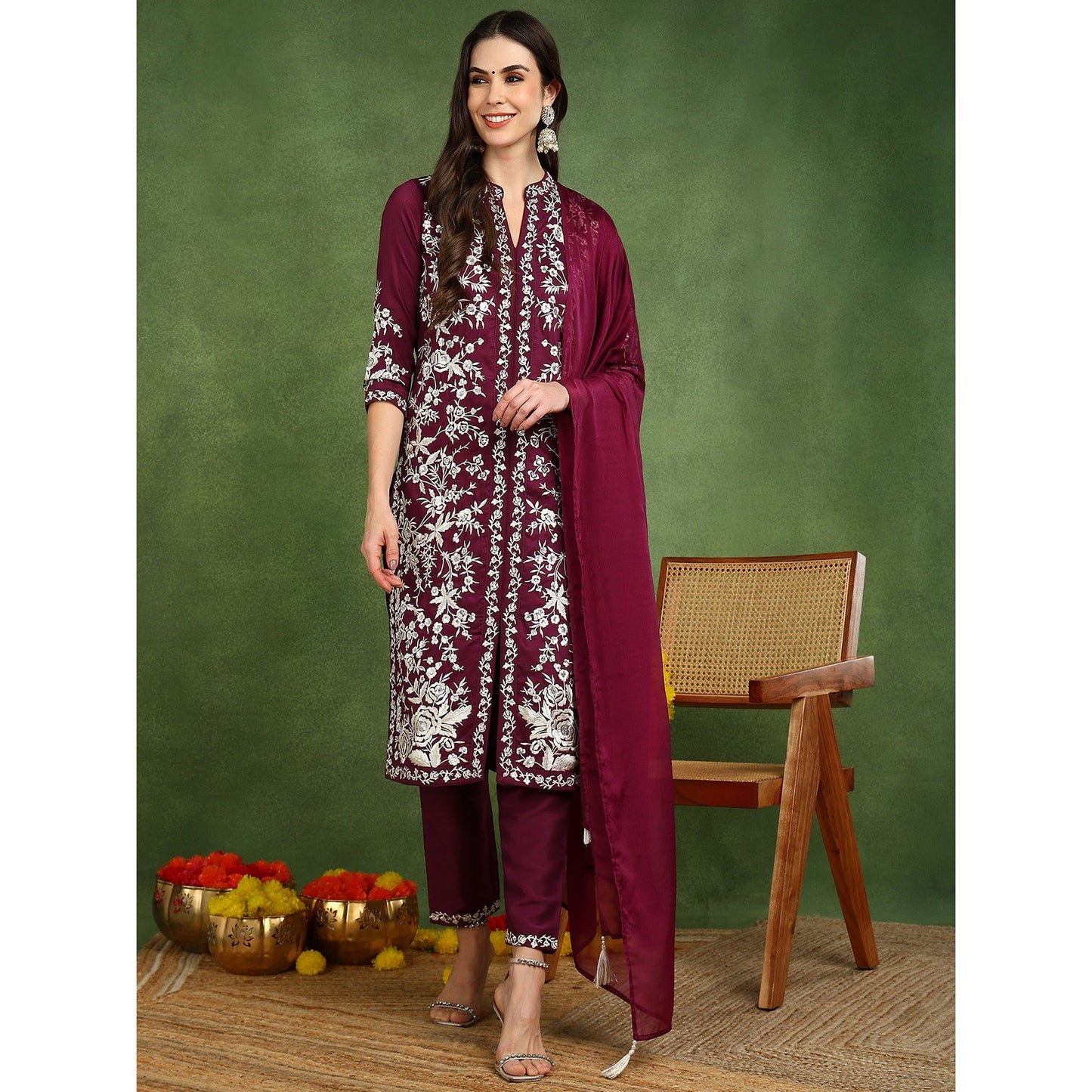 Purple Silk Blend Kurta Set