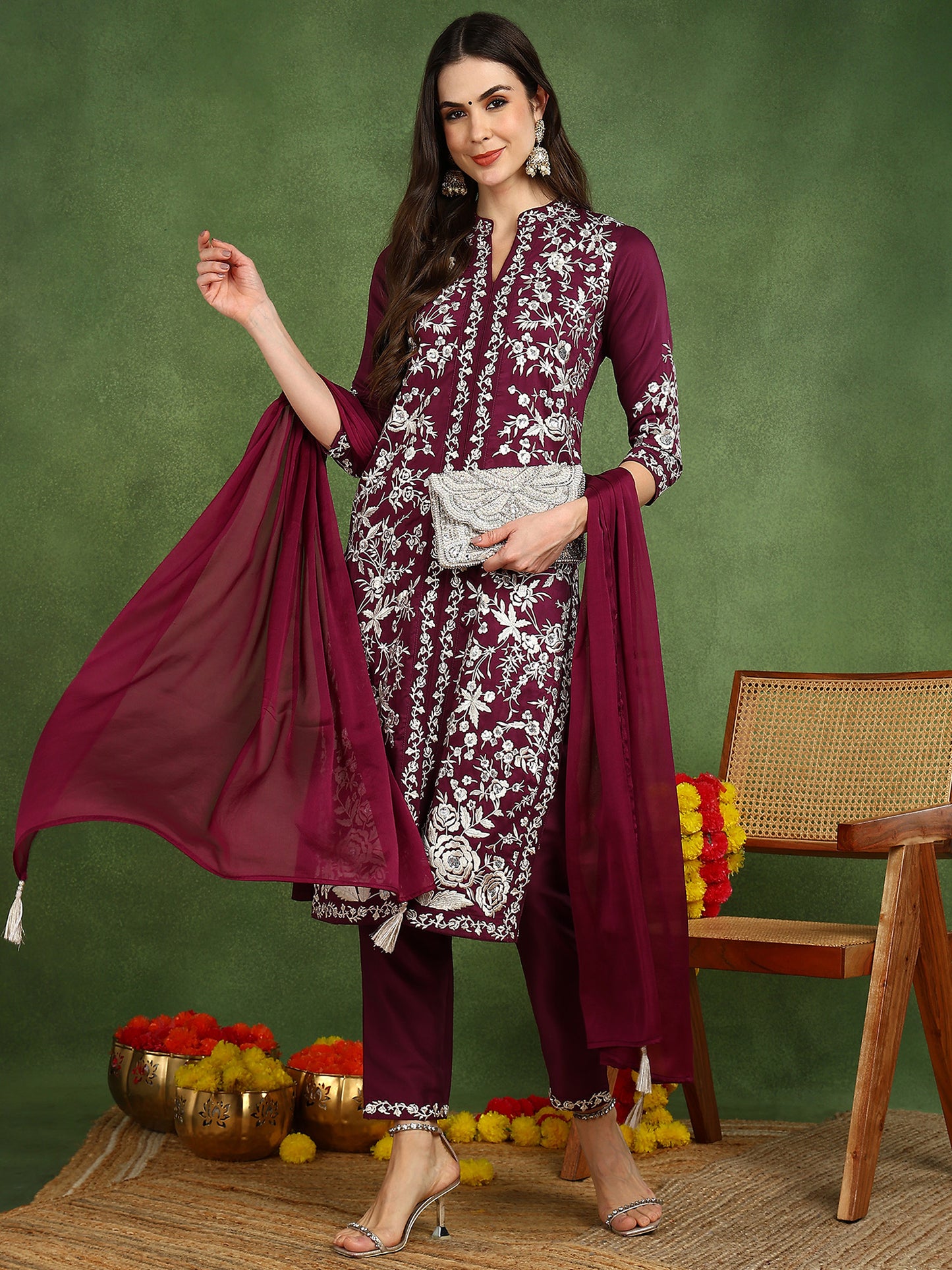 Purple Silk Blend Kurta Set