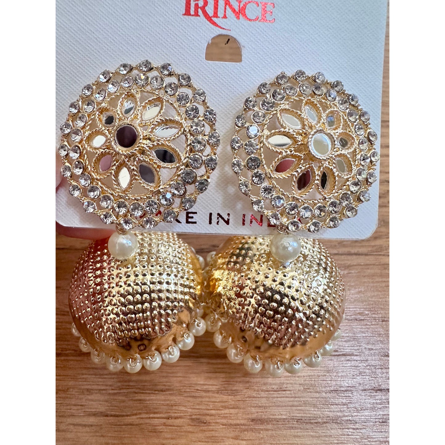 White Stones, Pearls and Gold Earring Jhumka