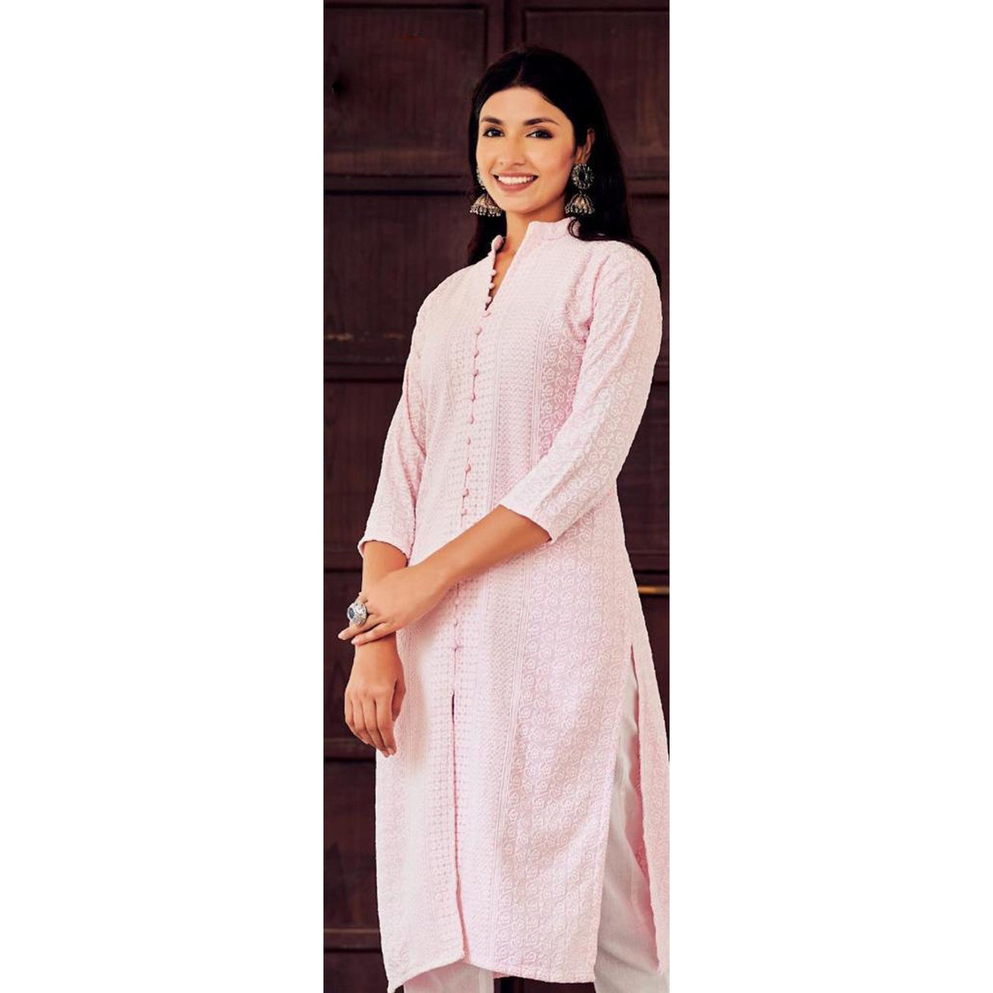 Baby Pink Lakhnavi Kurta/Kurti/Tunic Top for Women