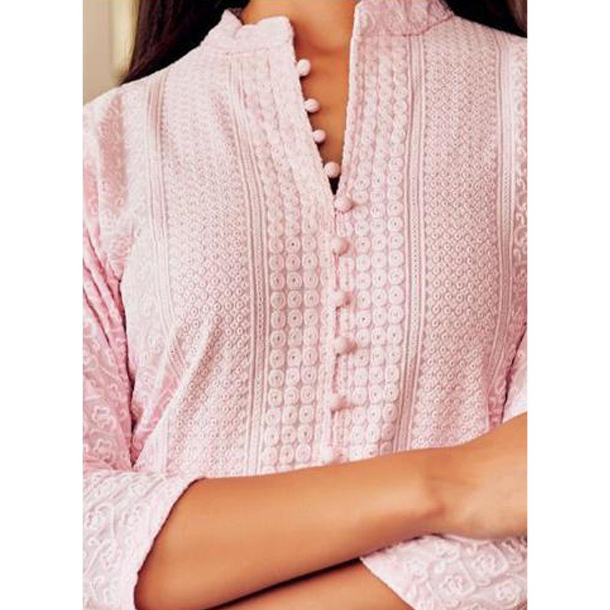 Baby Pink Lakhnavi Kurta/Kurti/Tunic Top for Women