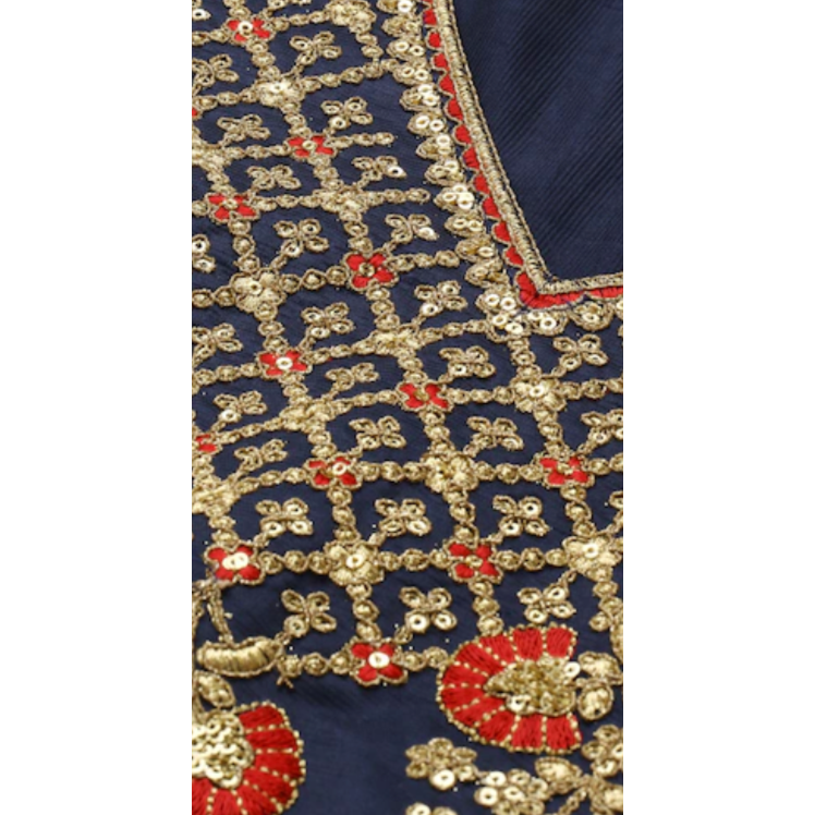 Navy Blue Kurta with Embroidered Yoke/Palazzos & Dupatta