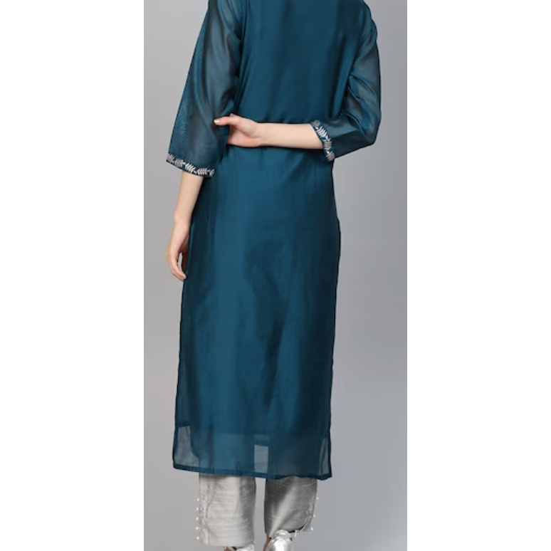 Teal Blue & Grey Festive Wear Kurta Set