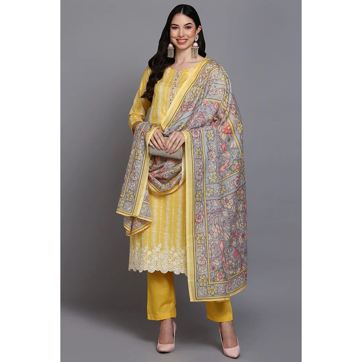 Yellow Printed Kurta Set for Women/Party Wear/Festive Wear