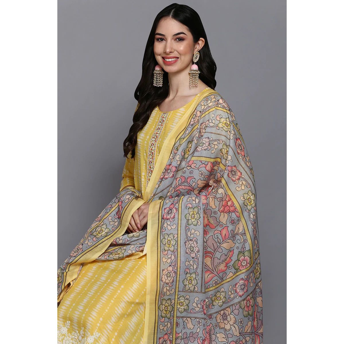 Yellow Printed Kurta Set for Women/Party Wear/Festive Wear