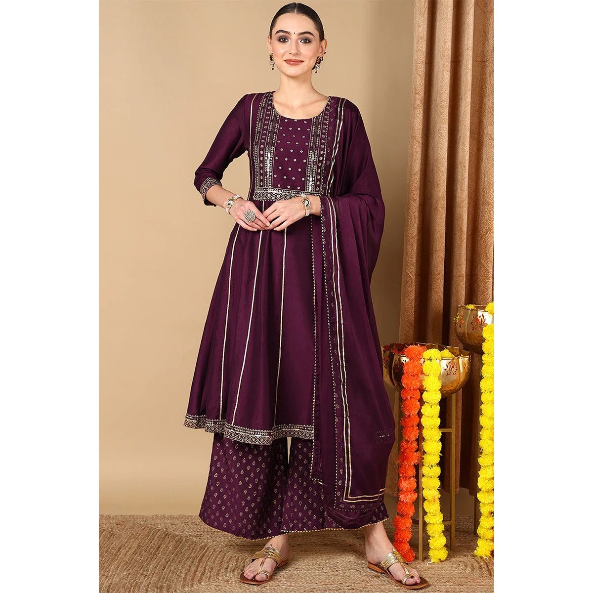 Purple Silk Blend Anarkali Set/Festive Wear/ Party Wear