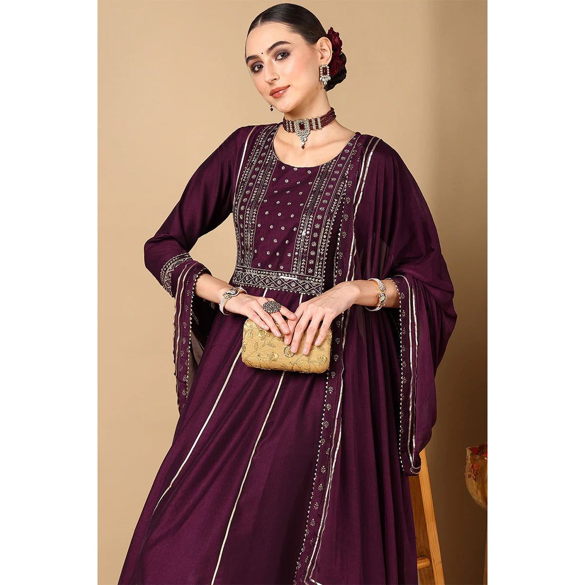 Purple Silk Blend Anarkali Set/Festive Wear/ Party Wear