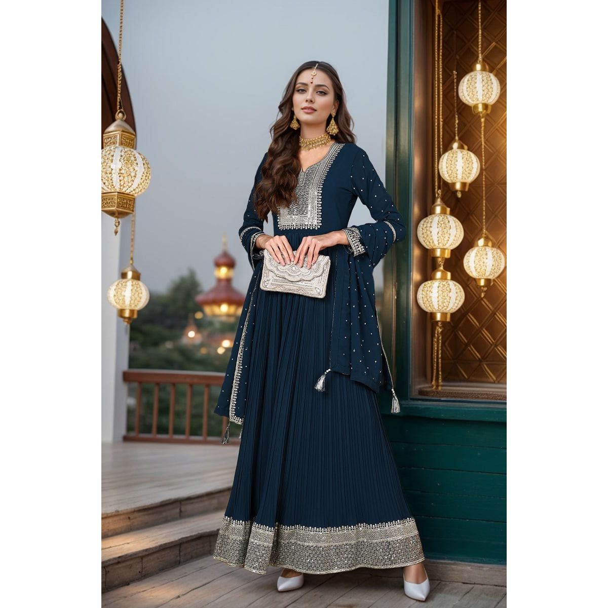 Teal Blue Festive Wear /Party Wear Anarkali Set