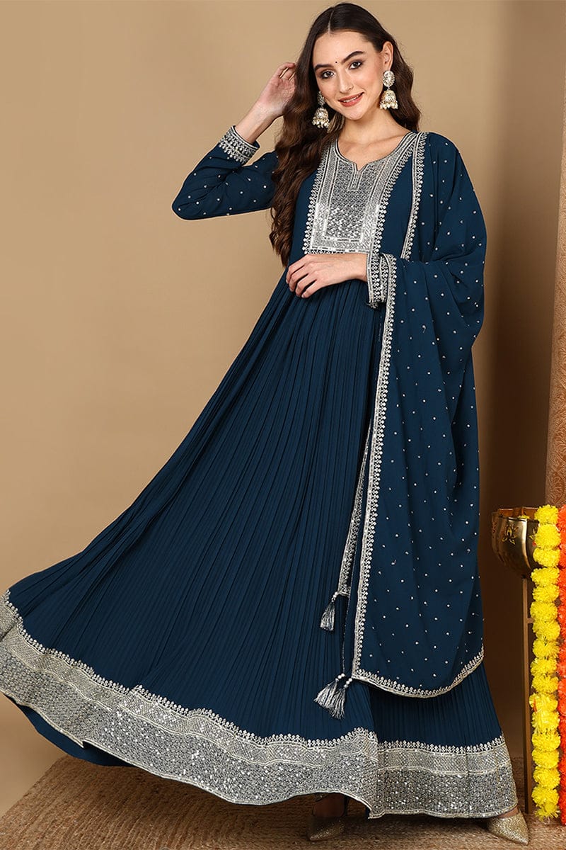 Teal Blue Festive Wear /Party Wear Anarkali Set