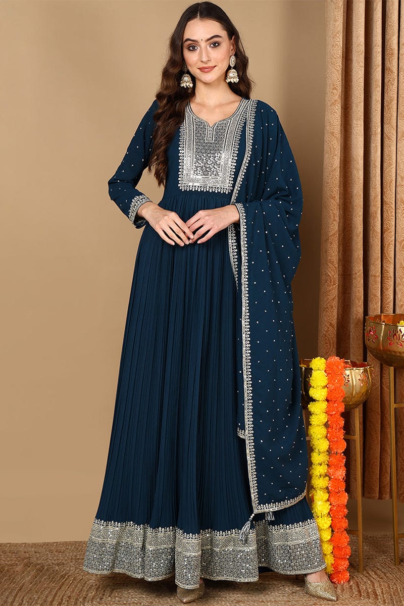 Teal Blue Festive Wear /Party Wear Anarkali Set