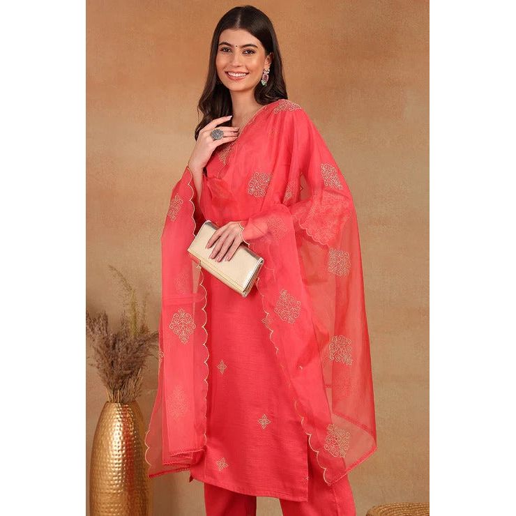 Pink Silk Blend Kurta Set for Diwali/Festive Wear