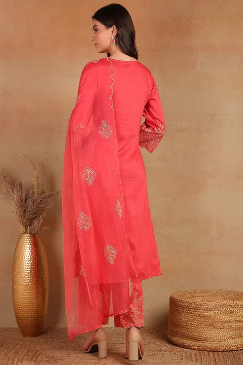 Pink Silk Blend Kurta Set for Diwali/Festive Wear