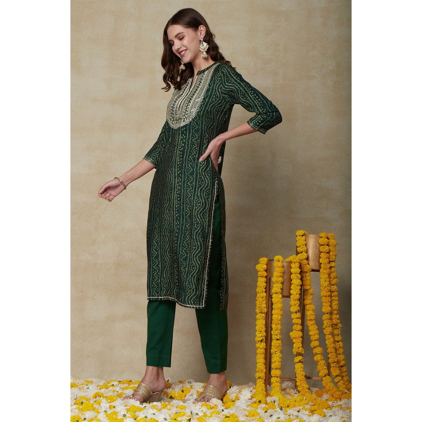 Bandhini Green Kurta Set for Women