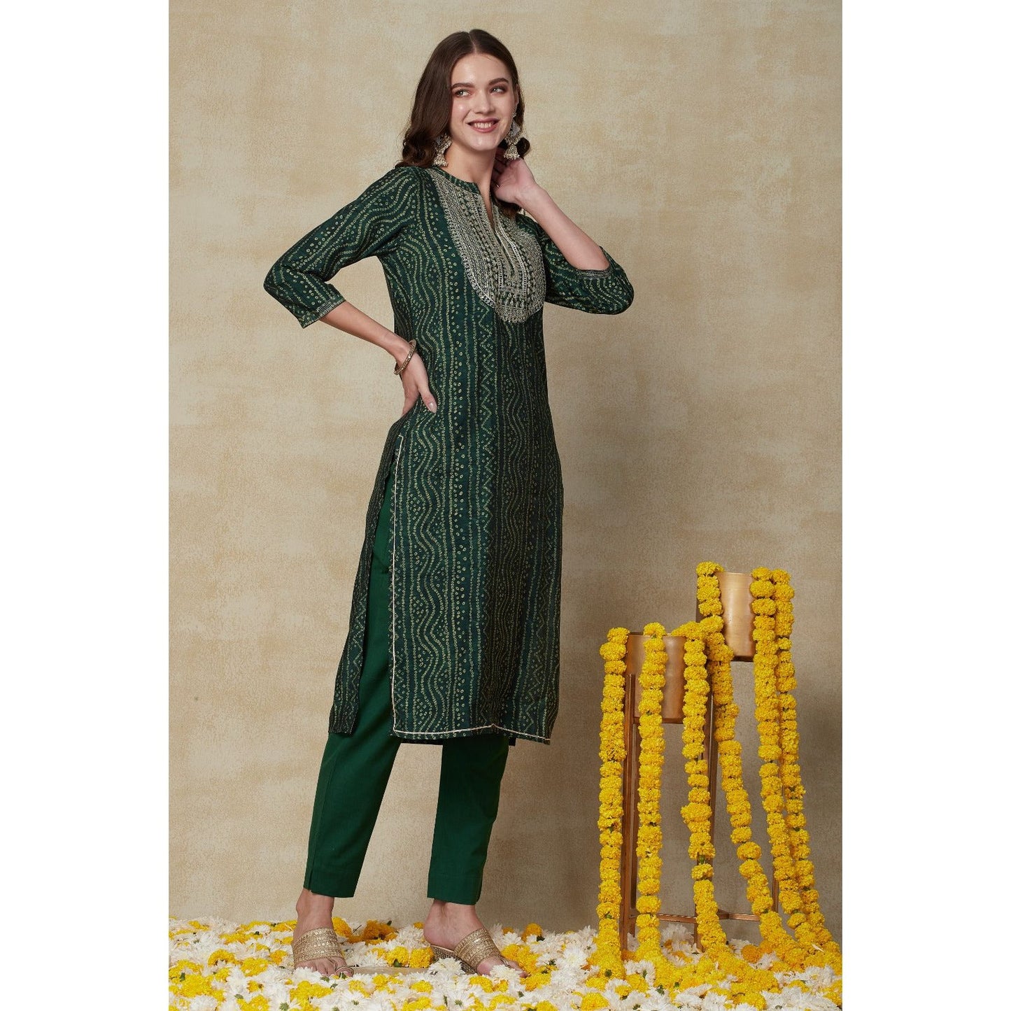 Bandhini Green Kurta Set for Women