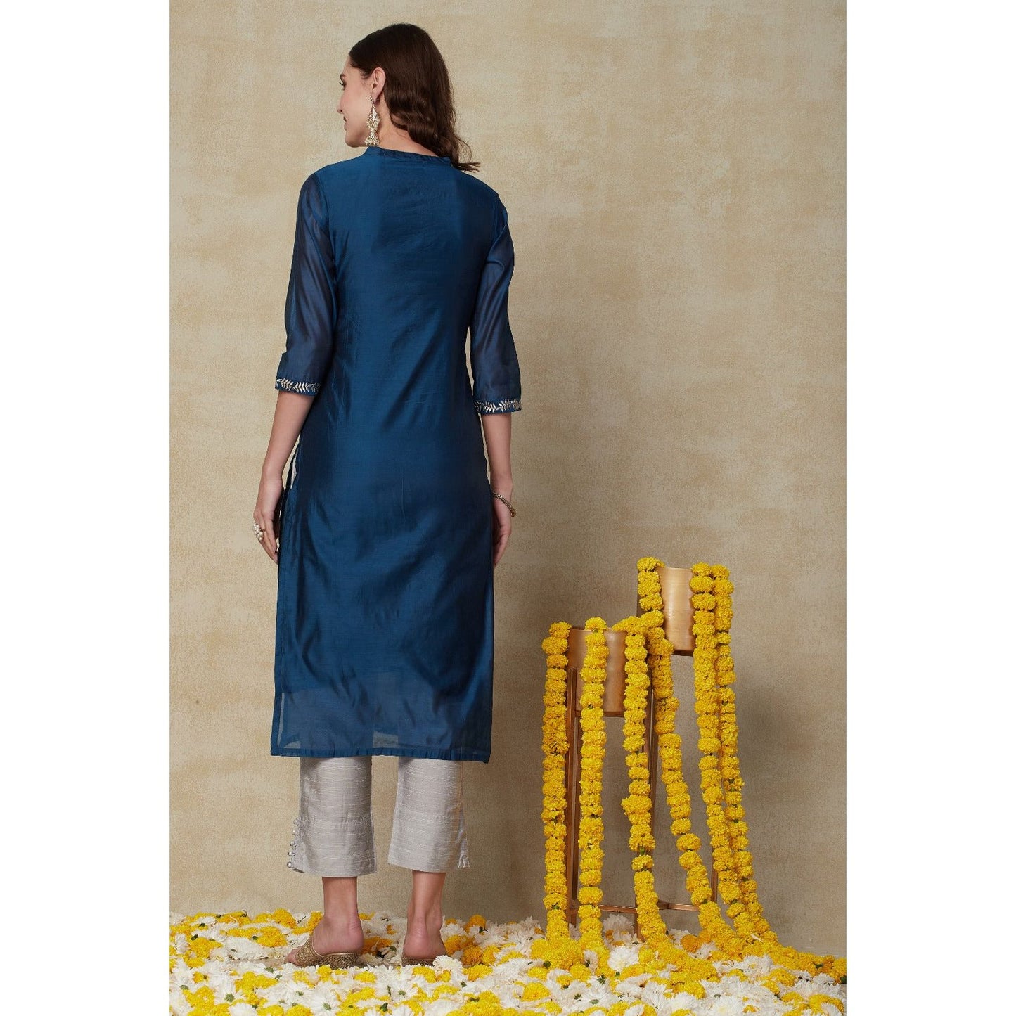 Teal Blue & Grey Festive Wear Kurta Set