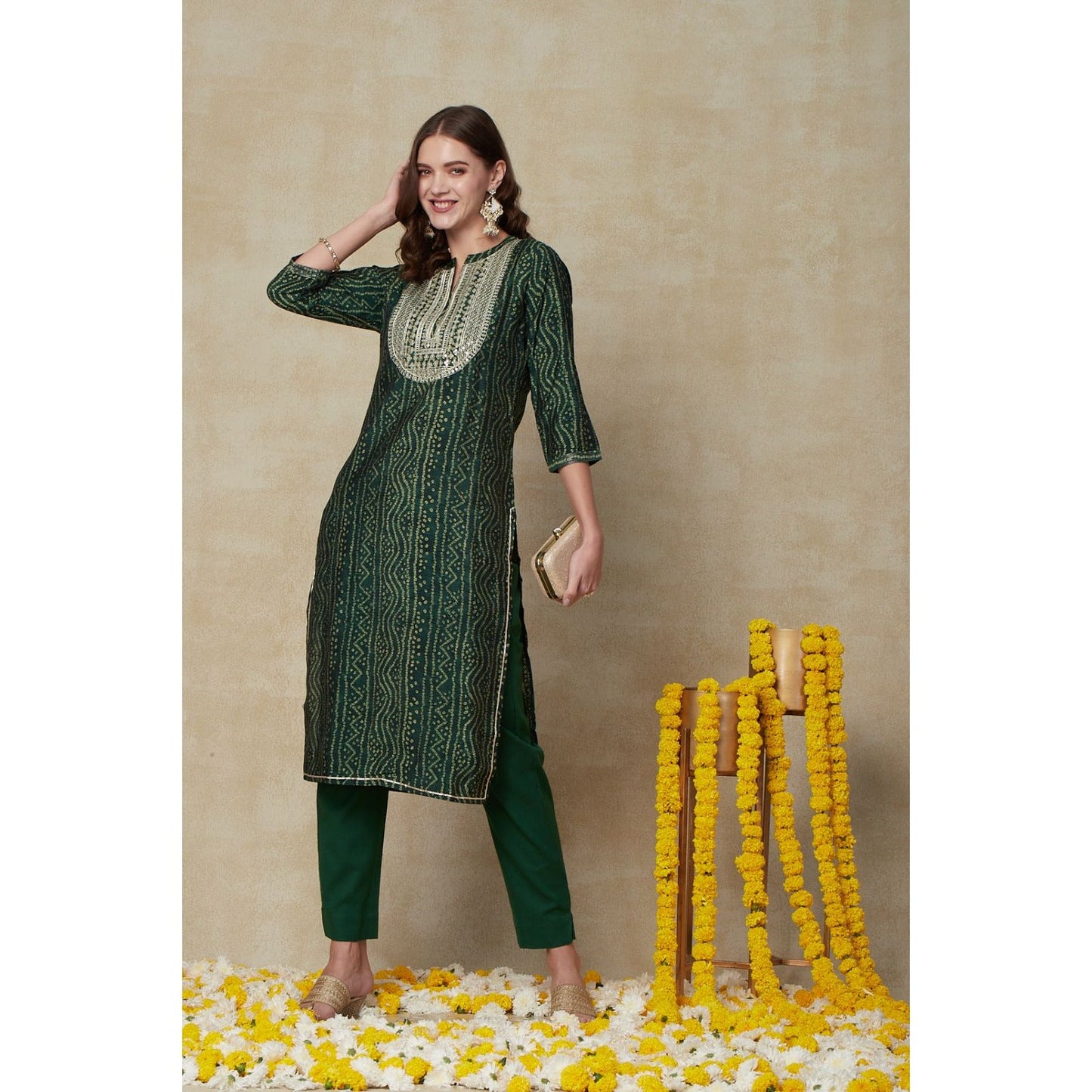 Bandhini Green Kurta Set for Women